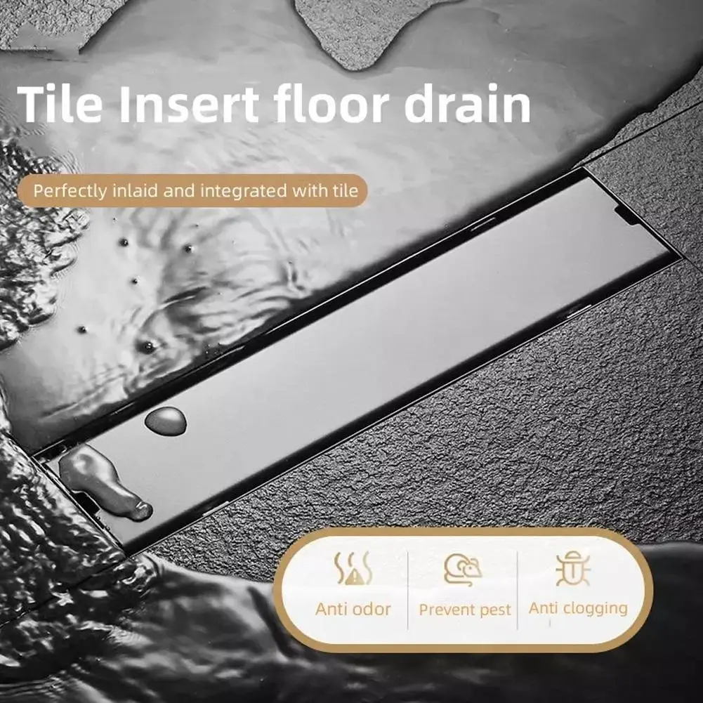 

Invisible Floor Drain 304 Stainless Steel Rectangle Anti-odor Bath Shower Tray Long Drainage Linear Floor Drains Cover Brushed