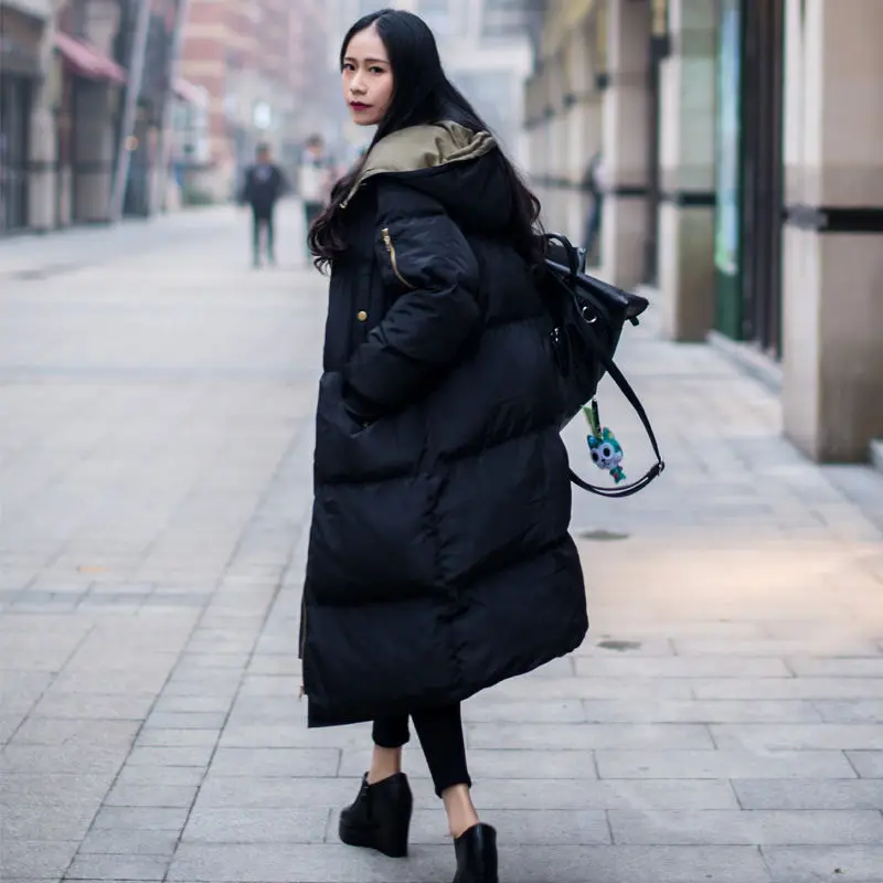 Autumn Winter Loose Solid Color Jackets Women Parkas Thick Long Down Cotton Hooded Coats Couple Fashion Puffer Jacket Outerwear