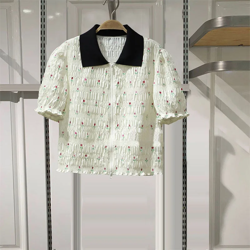 

New women's full print top floral short sleeve shirt