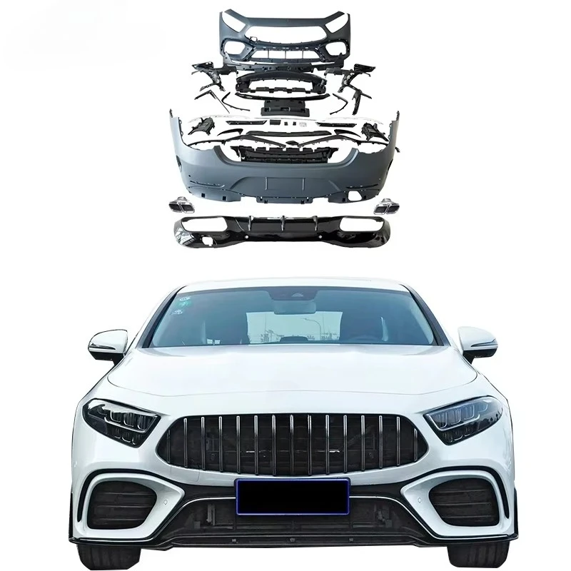 Фото Бампер C257 для Mercedes-Benz CLS (W257) в стиле GT63: передний и задний бамперы, диффузор, выхлопные трубы, 2019-2023 гг. №1