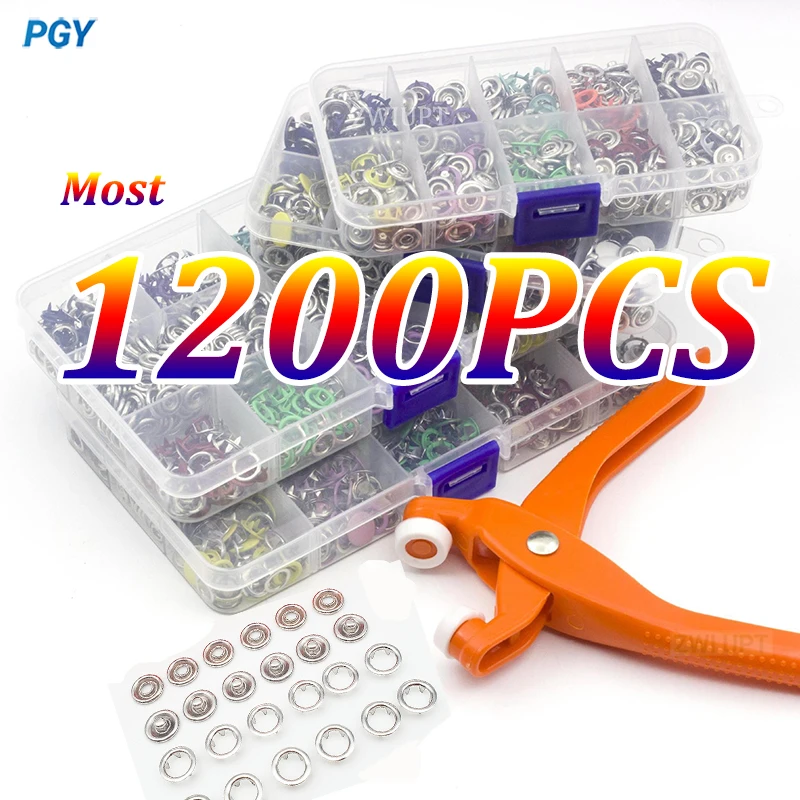 Plier Tool 400-1200PCS Metal Snap Sewing Button Thickened Snap Fastener Kit DIY Craft Supplies for Installing Sewing Clothes Bag