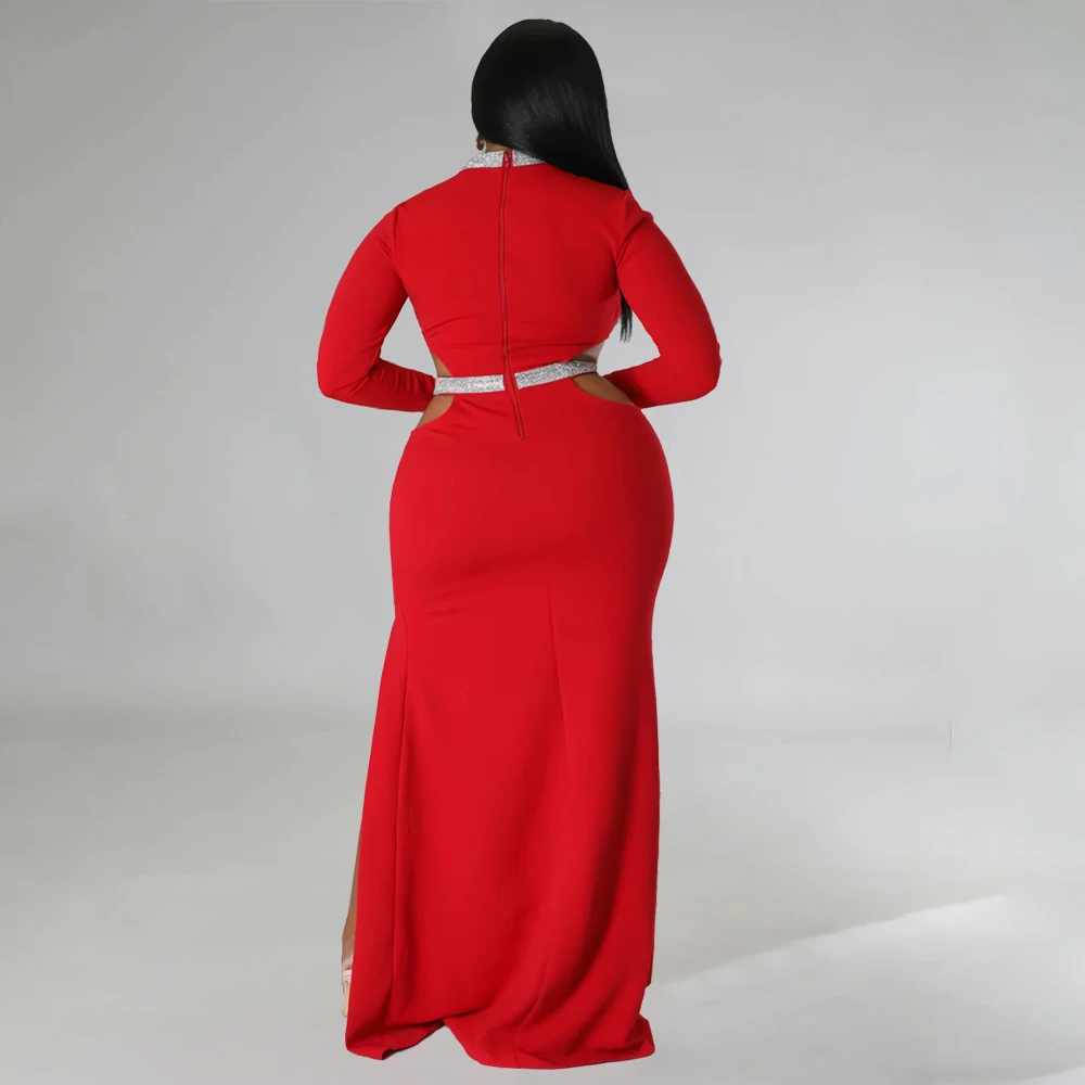 Plus Size Dresses for Women 4XL Sheath Full Sleeve High Split Floor Length Elegant Large Oversized Evening Party Vestidos Mujer