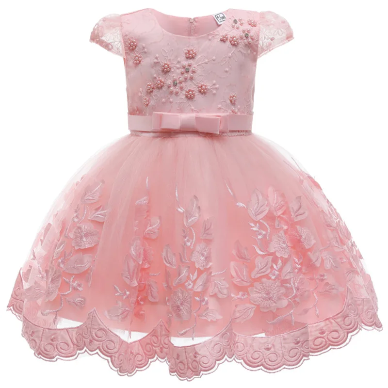 

Pink Pearls Bow Girls Party Dress Birthday Dress For 1 Year Baby Girl Vestido 1st Birthday Girl Outfit Summer Clothes OGF224471