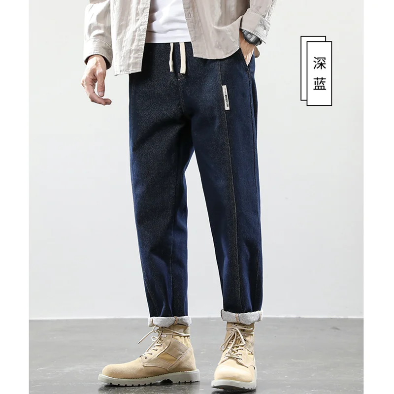 Men Clothing New Pattern 2022 Vintage Trend Temperament Black Jeans Recreational Straight Cylinder Loose Trousers Autumn Female