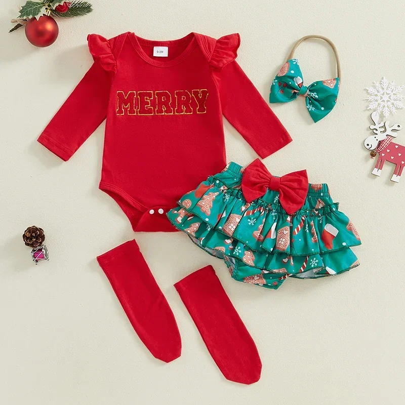 Одежда для малышей рождественский комбинезон с длинными рукавами и вышивкой