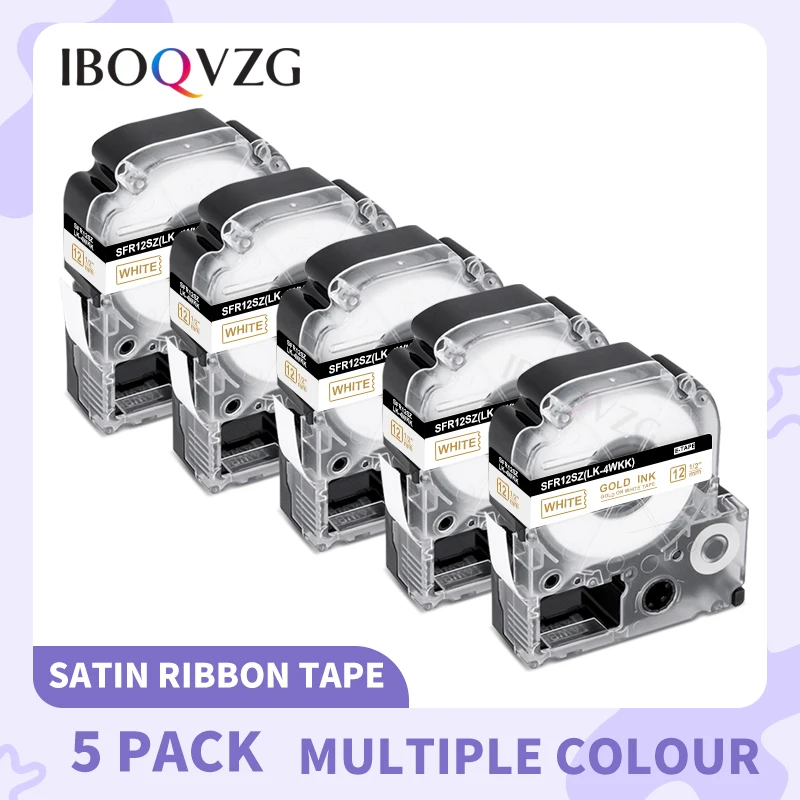 

5PK IBOQVZG 11 Colors Satin Ribbon Tape for Epson SFR12BK SFR12PK SFR12KZ SFR12NZ SFR12GZ SFR12RZ SS12KW for gifts LW-300 LW-400