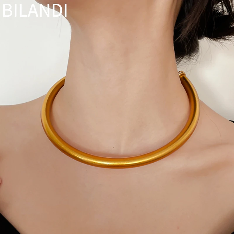 

Bilandi Modern Jewelry Gold Color Silicone Necklace Popular Style Hot Sale One Layer Silver Plated Choker Necklace For Women
