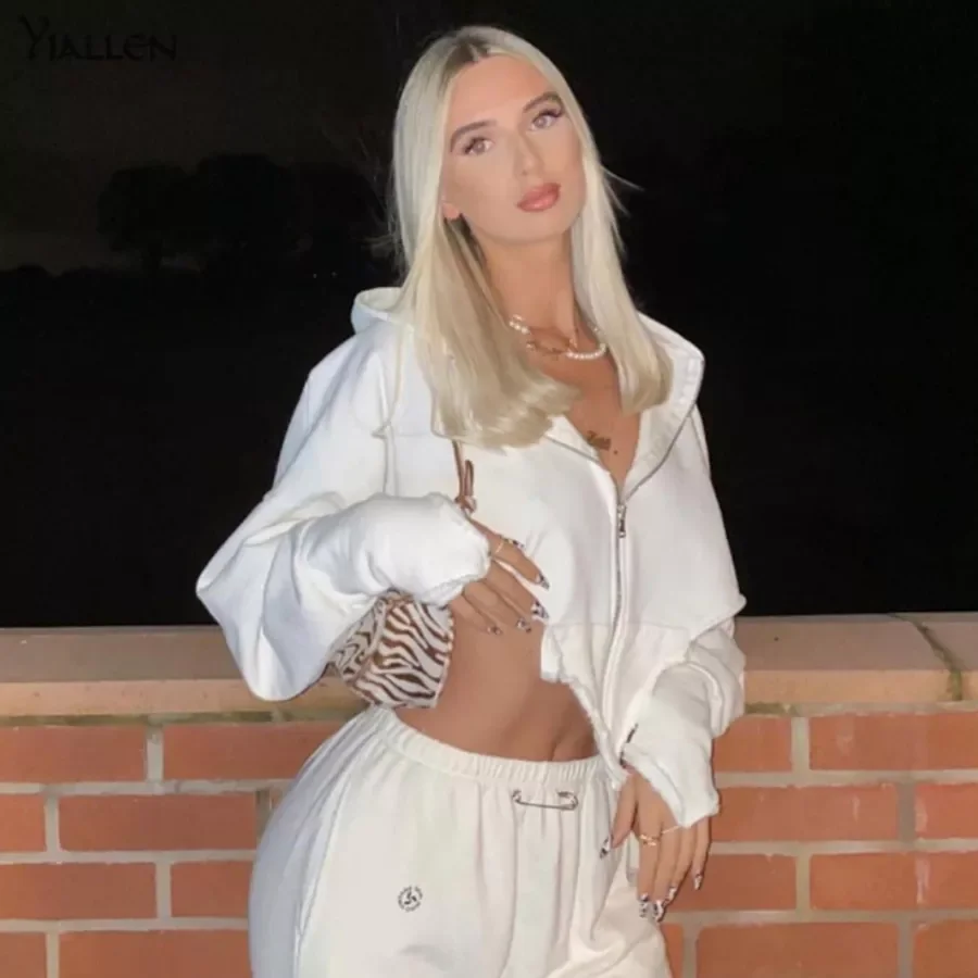 

2022NEW Summer Harajuku Solid Color Hooded Long Sleeve Zipper Coat Top Women High Street Irregularity Cut Hoodies Streetwear Hot