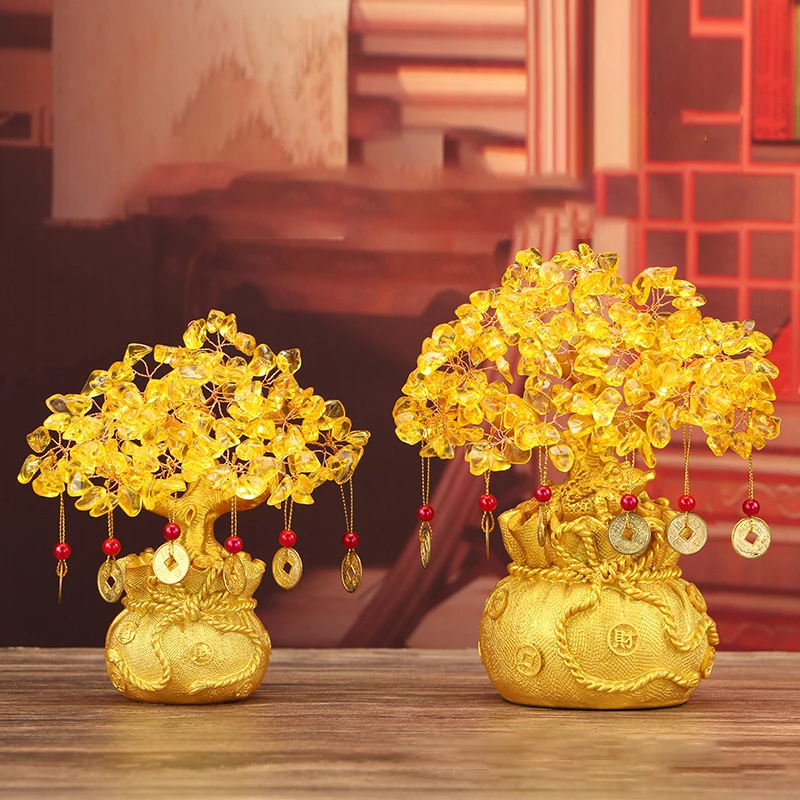 

Wealth Tree Money Feng Shui Yellow Citrine Gem Spiritual Lucky Yuanbao Craft Happy New Year Gold Ingot Fortune Ornaments Decor