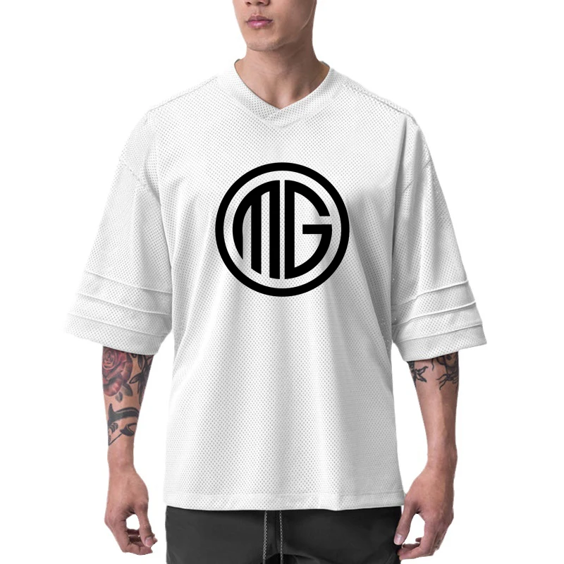 

Oversized Loose Short Sleeve Mens Casual Mesh Dropped Shoulder T-shirt Gym Fitness Summer Cool Breathable Quick Dry V Neck Shirt