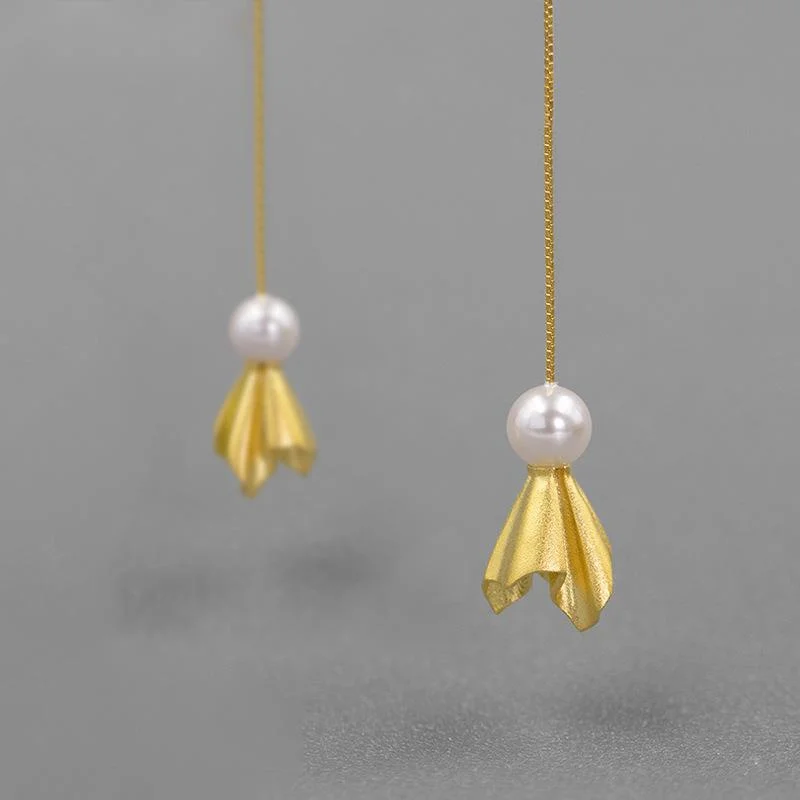 

925 Sterling Silver Lucky Sunny Doll Drop Earrings for Women Natural Pearl Dangle Earring Jewelry