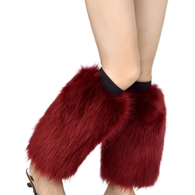 Women Winter Solid Color Faux Fur Leg Warmer Hipster Warm Calf Socks Partywear 37JB
