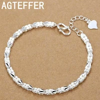 agteffer 925 sterling silver bracelets heart leaf for women wedding lady noble pretty jewelry fashion nice chain 20cm 8inch