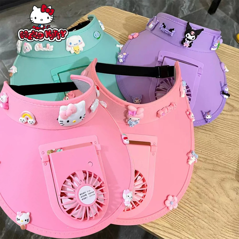 

Hello Kitty Sanrio Kuromi Cartoon Sunscreen Hat Summer UV Protection Fan Hat Shading Melody Cinnamoroll for Outdoor Shading