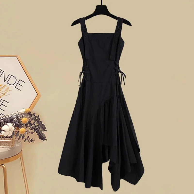 Summer Set for Women 2023 New Style Wear with Age Reducing Short Sleeve Top for Slim and Versatile Strap Dress Two Piece Set