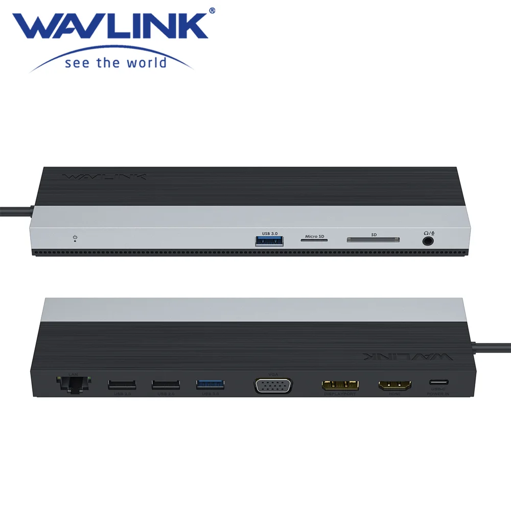 Wavlink USB C Hub 12-in-1 Docking Station Plug-and-Play Triple Display Adapter With HDMI Display Port and VGA for Windows /Mac