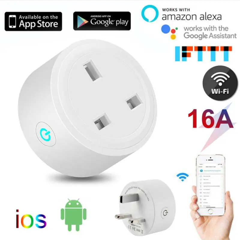 

16A UK Smart Socket WIFI Bluetooth-compatible Wireless Remote Control Smart Timer Plug Works With Amazon Alexa Google Assistant