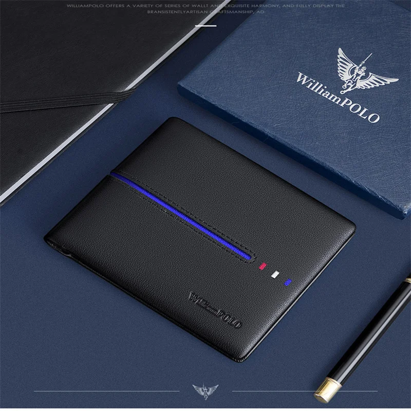 WILLIAMPOLO POLO wallet men's short leather wallet men's business horizontal two-fold wallet gift Male Purses RFID new
