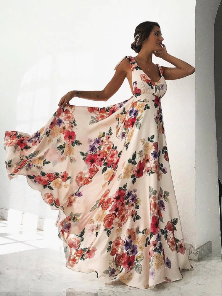 

Женское платье с открытой спиной, Свободное длинное платье с принтом, для торжественных случаев, одежда для женщин, лето 2023