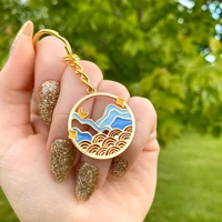 new 1pcs ocean moon stars keychain gold nature key ring backpack pendant car key accessories jewelry gifts for friends