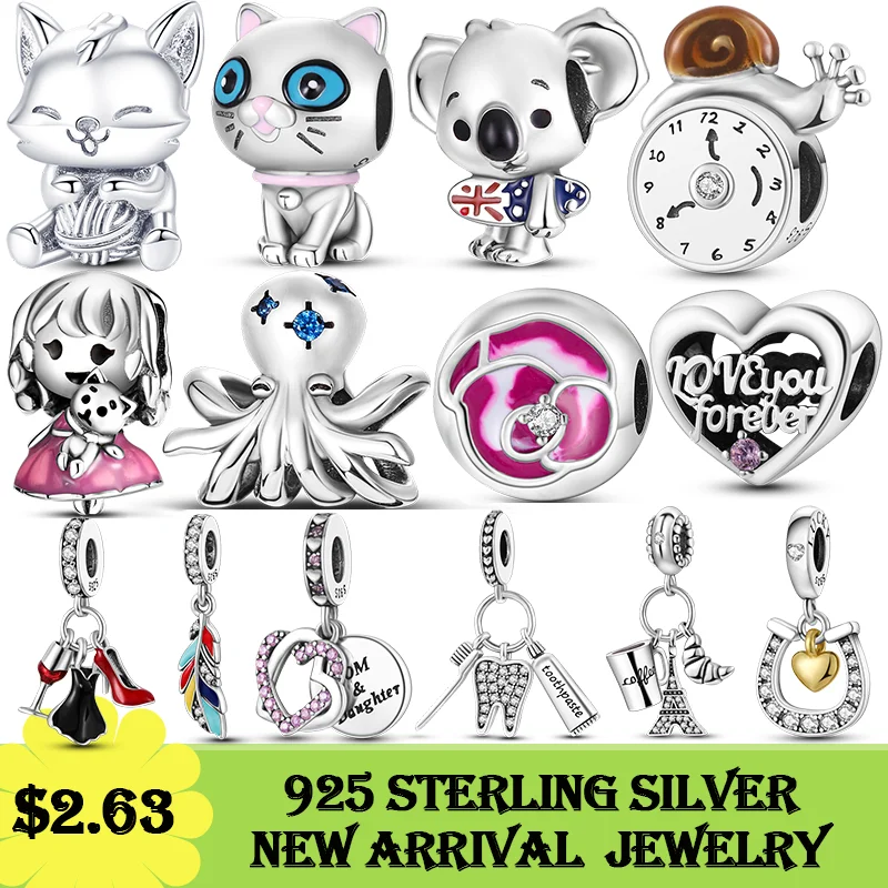 Бусины-шармы серебряные для детей подвески в виде кота медведя собаки божьей