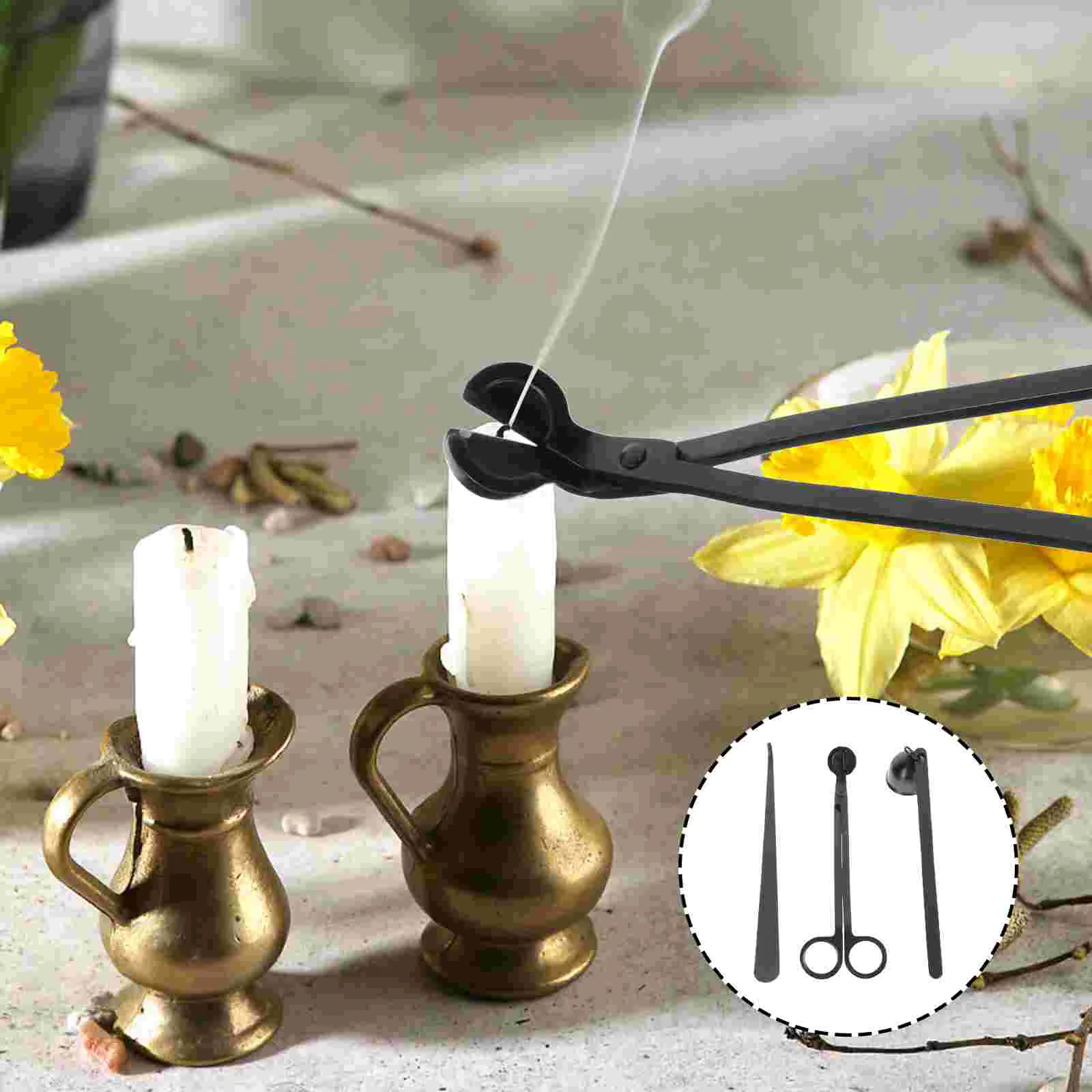 

Set Snuffer Wick Trimmer Kit Accessory Tool Dipper Care Extinguisher Metal Scented Lid Flame Bell Hook Lighter 3