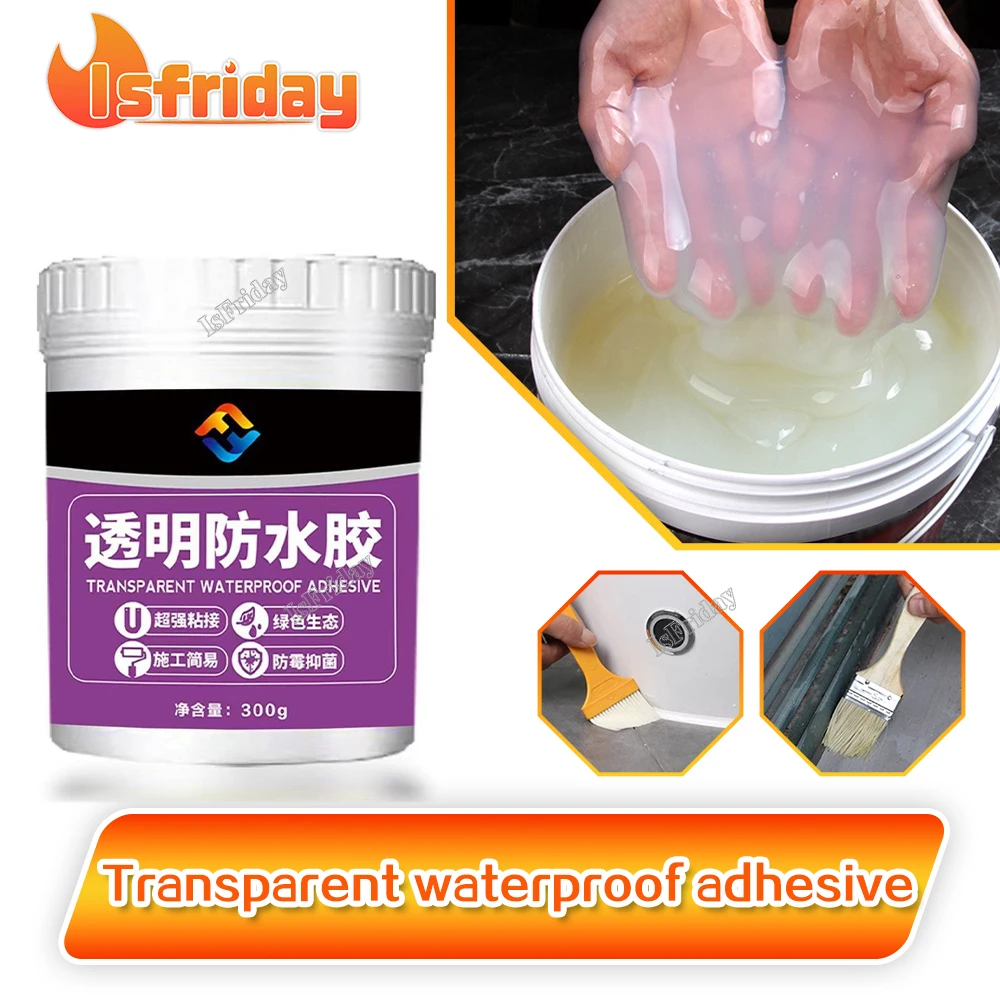 

300g Waterproof Coating Sealant Agent Transparent Invisible Paste Glue with Brush Adhesive Repair Tool Home Roof Bathroom Glue