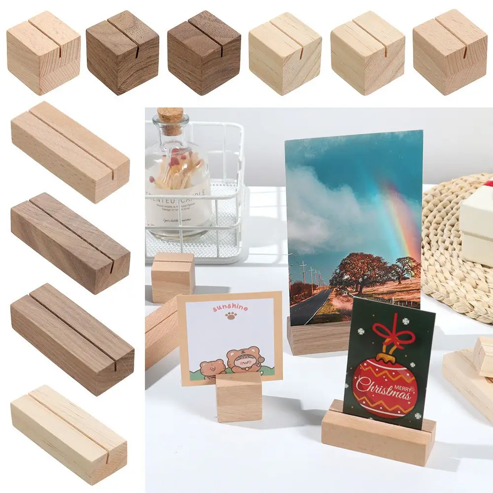 

1Pcs Photo Stand Business Card Holder Rectangle Wooden Card Clip Picture Holder Handmade Memo Holder for Home Office