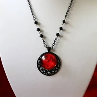 gothic moon blood red charm pendant necklace for women girls fashion witch jewelry vampire black crystal chain chokers jewelry