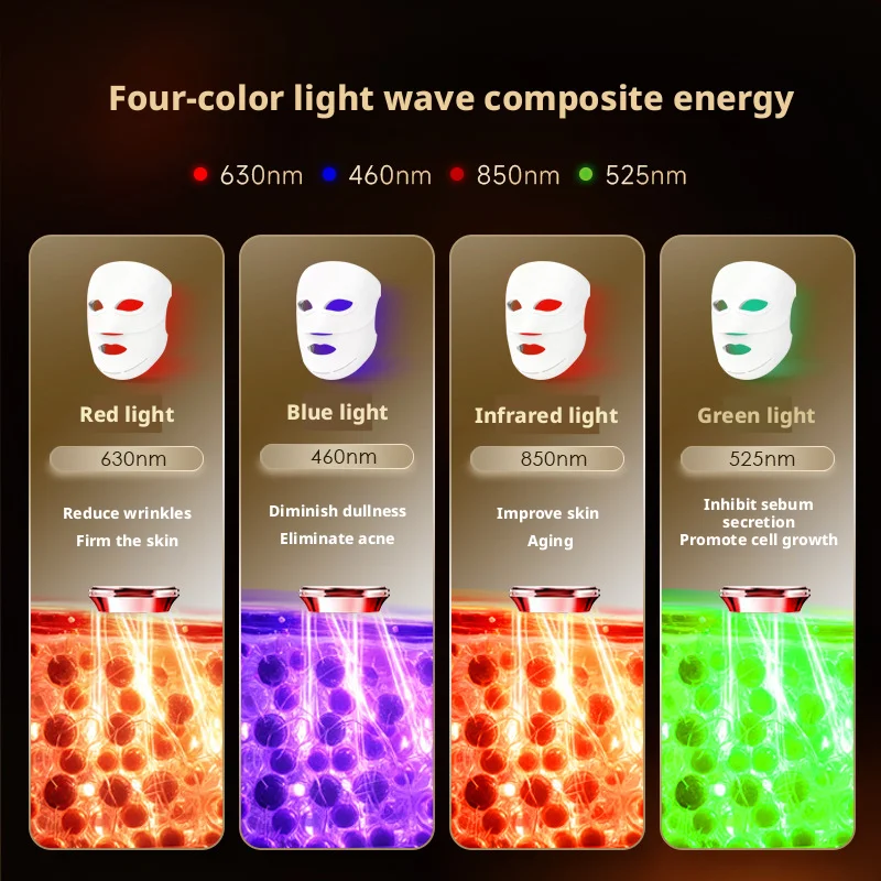 Фото Маска для лица SHINEKNOT Photon: светодиодная LED-маска с красным и инфракрасным светом, силиконовая, улучшающая состояние кожи, с многоцветным источником света, косметический прибор №5