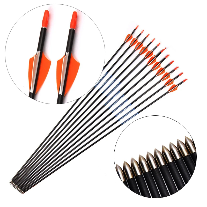 Carbon Arrows For Bow Spine 500-1000 ID4.2mm Vanes Points Compound Bow Hunting Shooting