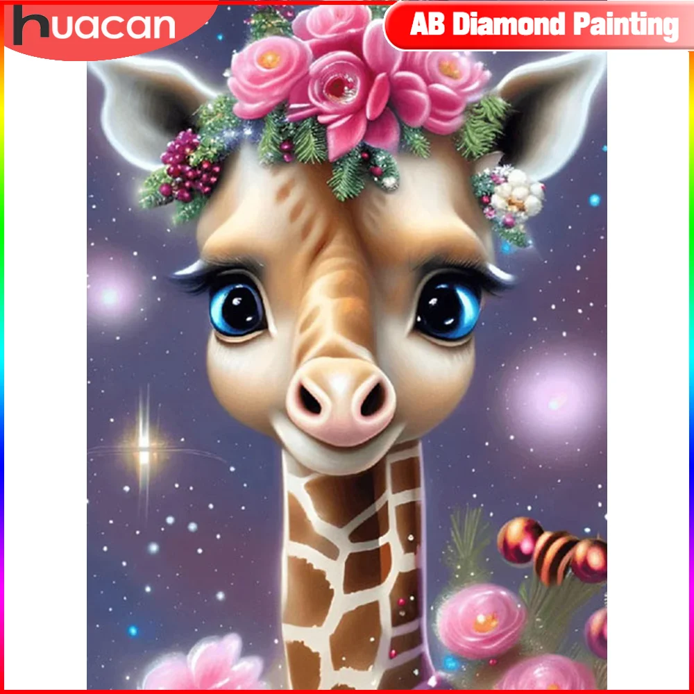

HUACAN AB Diamond Painting Animal Giraffe 5D DIY Mosaic Cartoon Full Square Round Drill Flower Rhinestone Pictures Home Decor