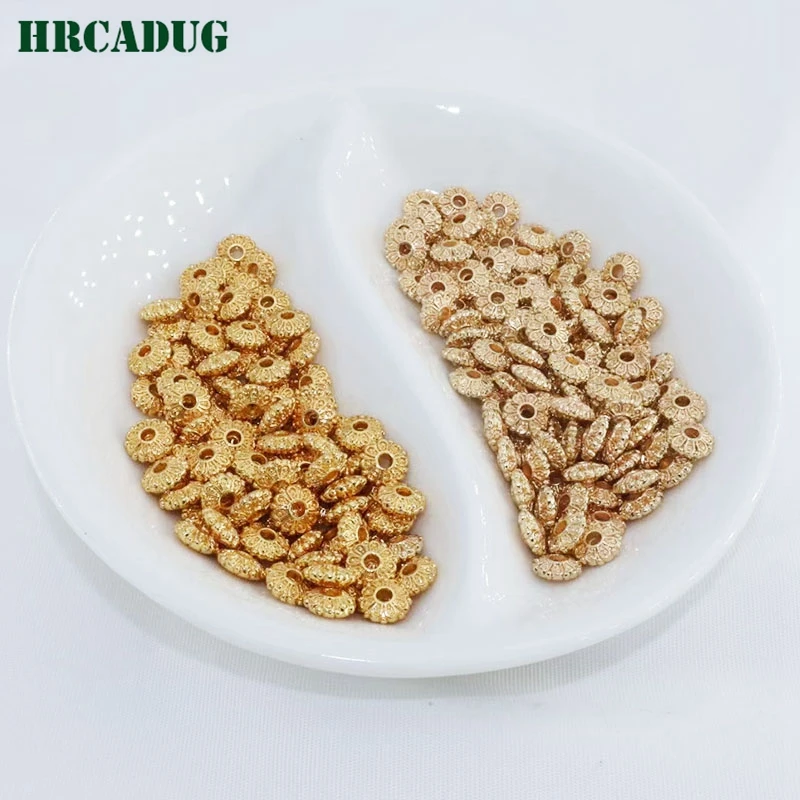 5.7mm Flower Bead 18K Gold Plated Brass Flat Spacer Special Beads For Bracelet DIY Jewelry Accessories Findings Beads Separators