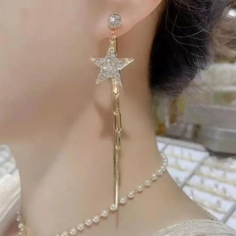 

Left-right Asymmetry 1 Pair Stylish Sparkling Rhinestones Earring Alloy Women Earring No Fading for Daily Wear