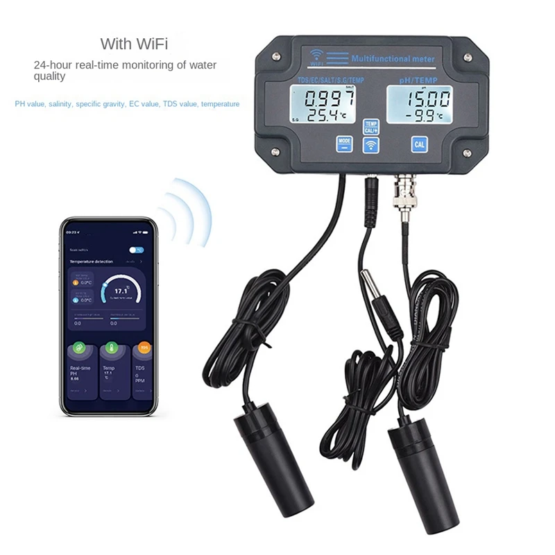 Цифровой анализатор воды 6-в-1 PH/EC/TDS/соль/вес жениха/запись температуры онлайн Wi-Fi