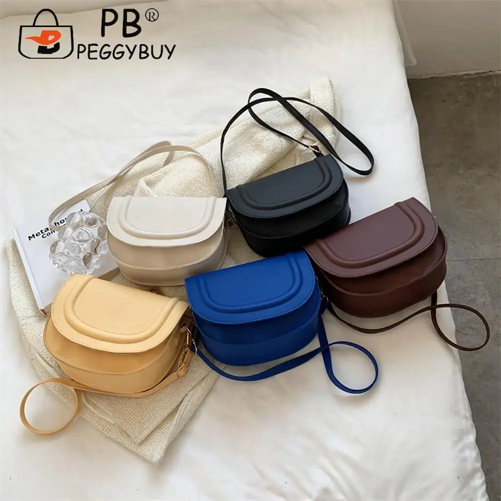 

Fashion Women Solid Color Shoulder Crossbody Saddle Bags Casual All-match High Quality PU Leather Cover Messenger Handbags