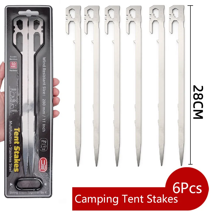 

Camping Tent Stakes 6Pcs Canopy Tent Pegs 28cm Stainless Steel Garden Ground Nail beach Awnings Hammock Trampoline Accessories