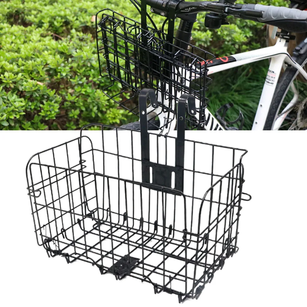 

Metal Bike Bicycle Front Basket Foldable Handlebar Thick Iron Cycling Container Mountain Bikes Front Baskets MTB Bike Accessory