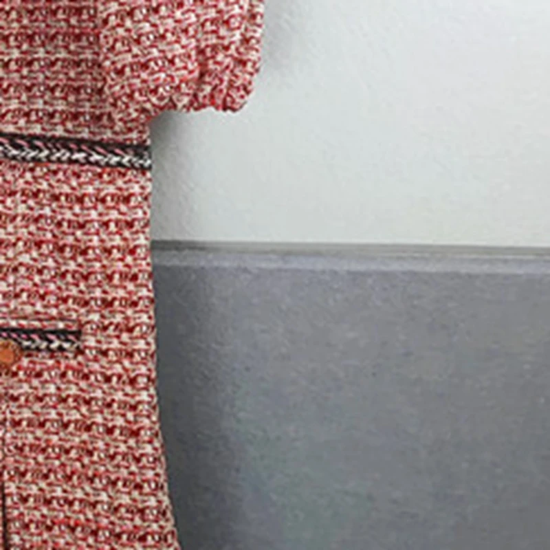 Spring 2022 Tweed V-neck Contrast Color Pleated Dress Women Mini Dress