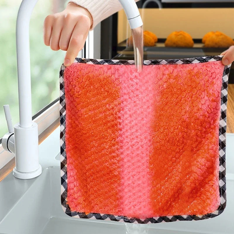 

5pcs Thickened Absorbent Scouring Pad Table Cleaning Cloth Kitchen Daily Dish Towel, Dish Cloth, Kitchen Rag, Non-stick Oil,