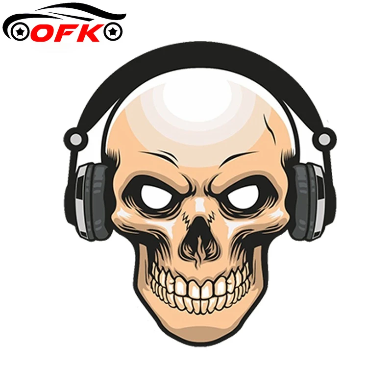 

Car Styling Sticker Skull with Headphones Vinyl Sticker Laptop Travel Luggage Waterproof Accessories 13*12cm