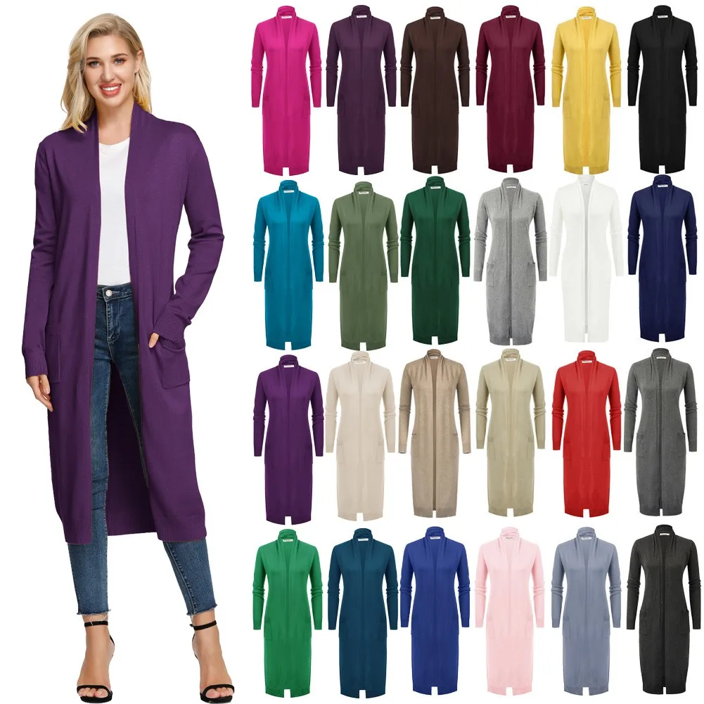 

Women's Long Cardigan Knitted Coat Knitwear With Pockets Long Sleeve Open Front Jacket Shawl Outerwear Knitted Sweater New