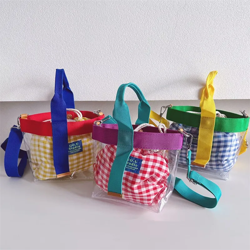 

Детская прозрачная Диагональная Сумка для пеленания, 2023 Персонализированная модная маленькая тканевая сумка в шахматную клетку, модная сумка на плечо для девочек