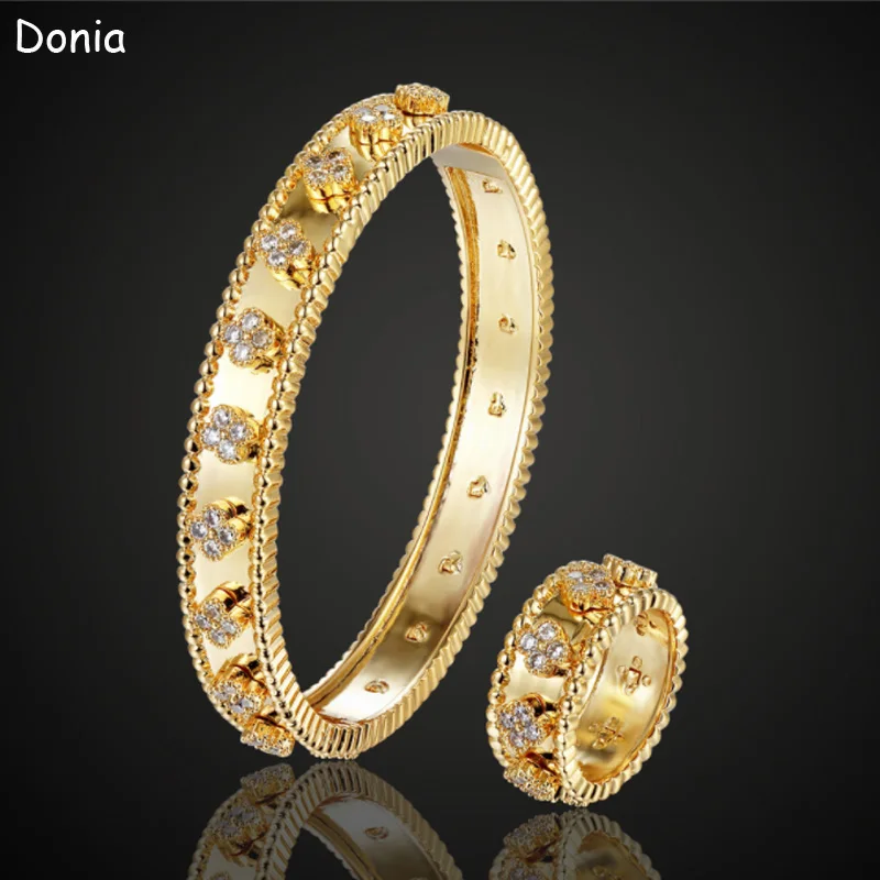 

Donia jewelry fashion micro-inlaid AAA zircon four-leaf flower bracelet set creative opening ladies bracelet set