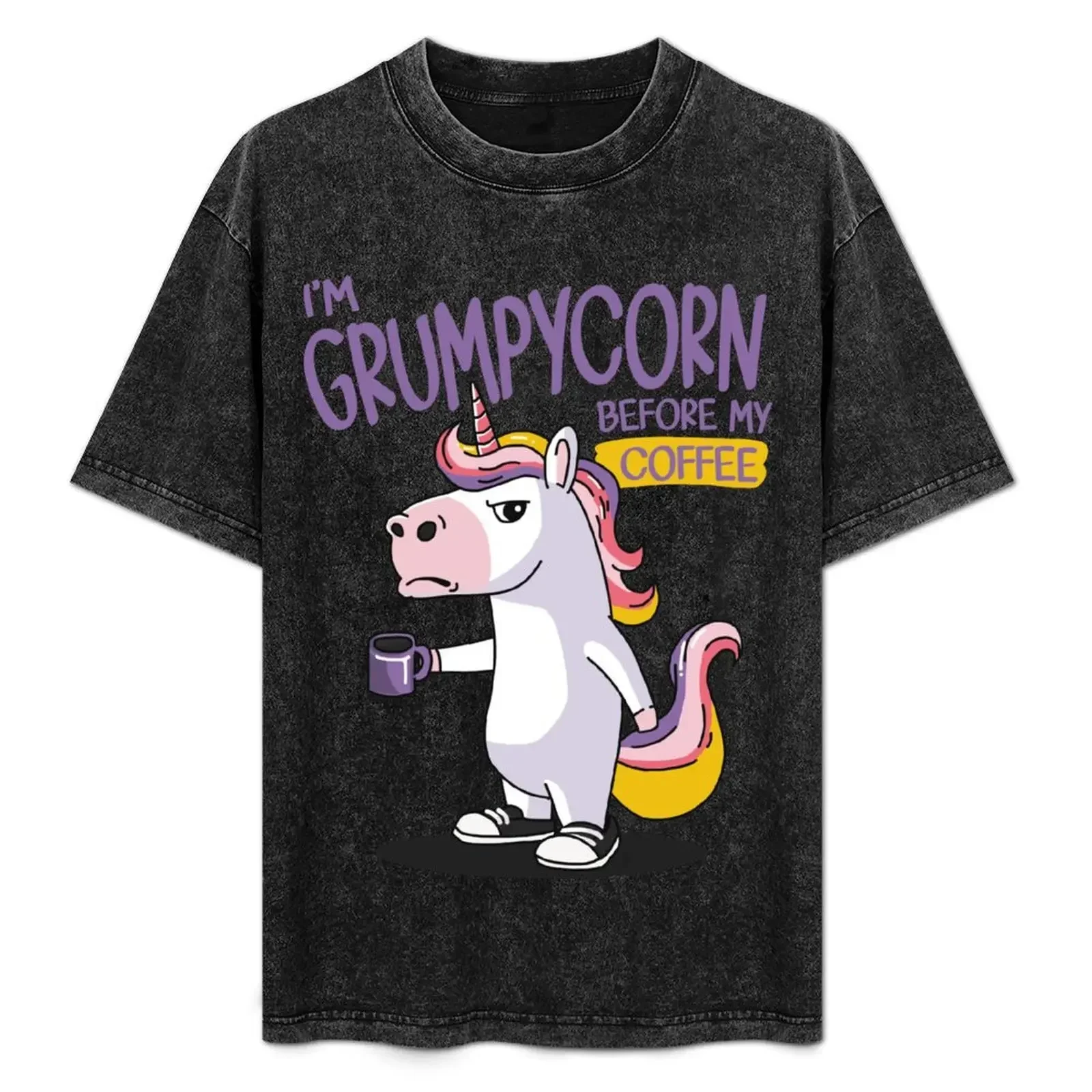 Футболка I'm Grumpycorn Before My Coffee винтажный топ из стираного хлопка с короткими