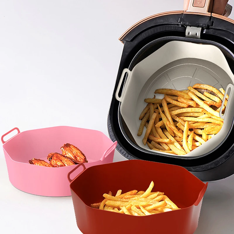 

17cm Air Fryer Silicone Pot Reusable Non-Stick Oven Microwave Grill Pan Tray Baking Basket Tool Accessories