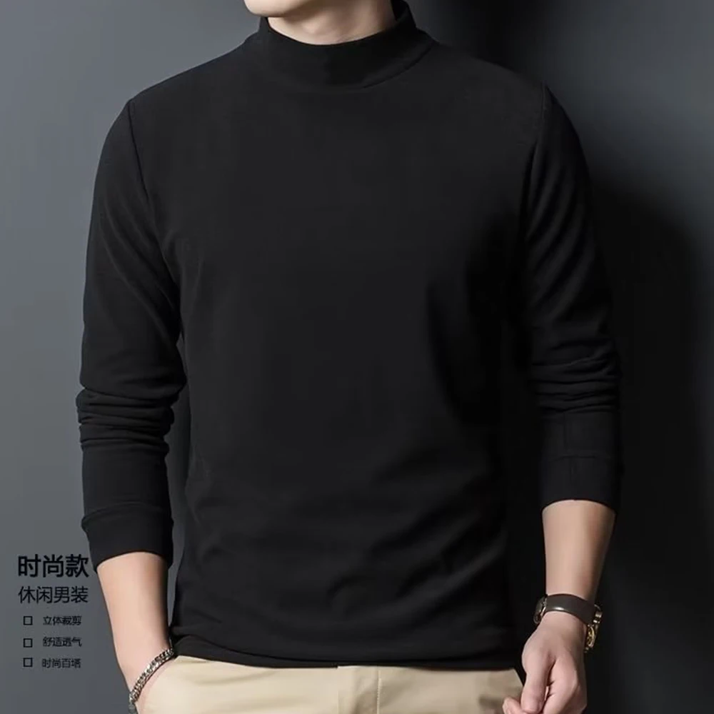 

Mens Tops Leisure Half Turtleneck Long Sleeve Outerwear Pullover Shirt Solid Color Stretch Thermal Tops Winter Autumn
