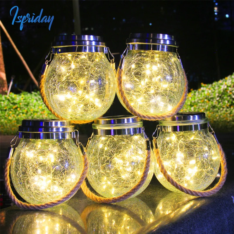 

20 LEDs Solar Night Light Crack Ball Glass Jar Wishing Light Outdoor Garden Tree Christmas Decoration Lamp Without Glass Boat