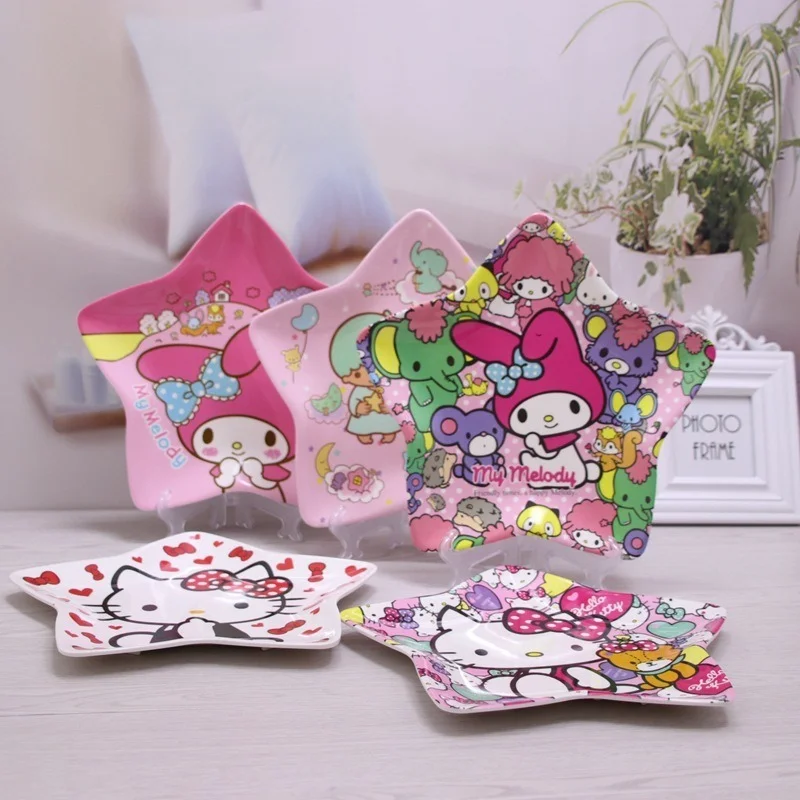 

My Melody KT Cat Purin Dog Creative Cartoon Anti-fall Imitation Porcelain Fruit Plate Anime Kawaii Five-pointed Star Shape Plate
