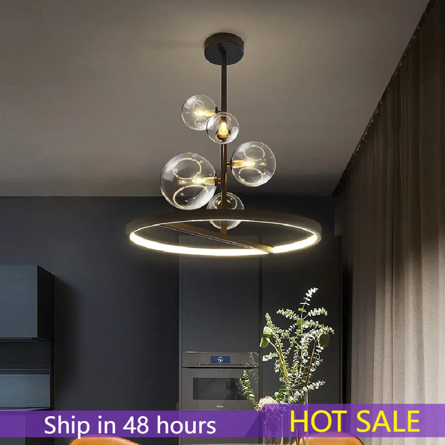 

Artpad Nordic Pendant lamp Led 28 48cm Circle Ceiling Hanging Chandelier Black Loft Living Dining Room Kitchen Lighting Fixture